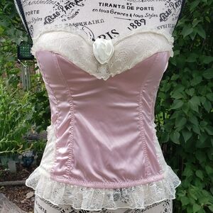 Blush Pink Satin and Cream Lace Bustier
